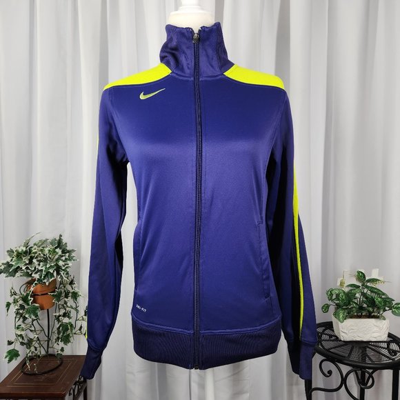 Nike Dry fit womens Zip Up jacket Size S Blue with Yellow Stripes on Sleeve - Picture 1 of 7